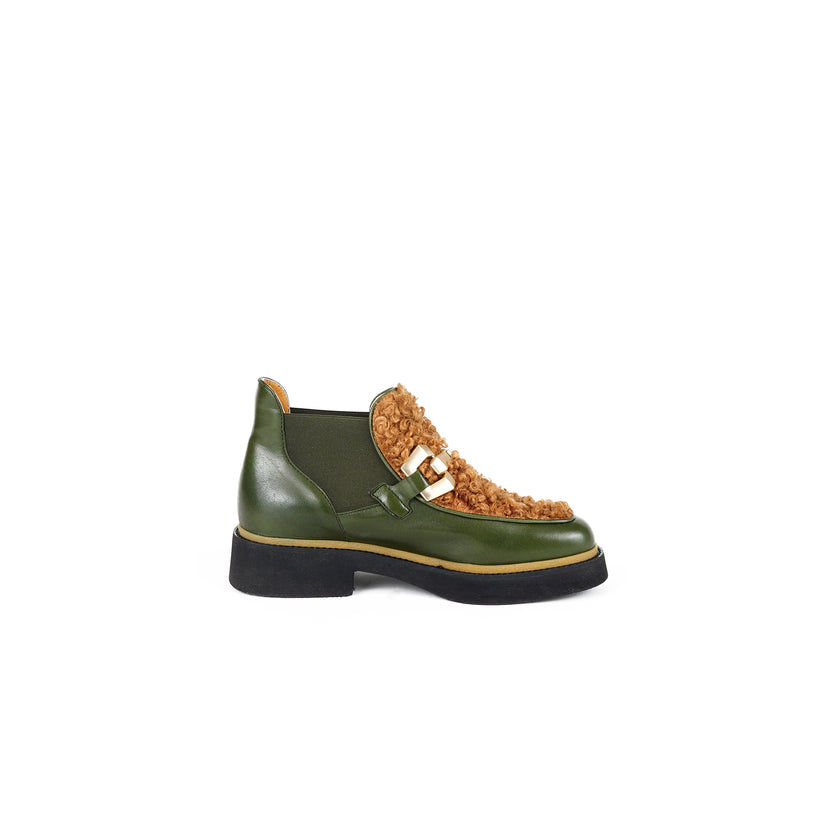 Viola Ricci Alice - Stivaletto in pelle Verde - astrakan miele Saldi