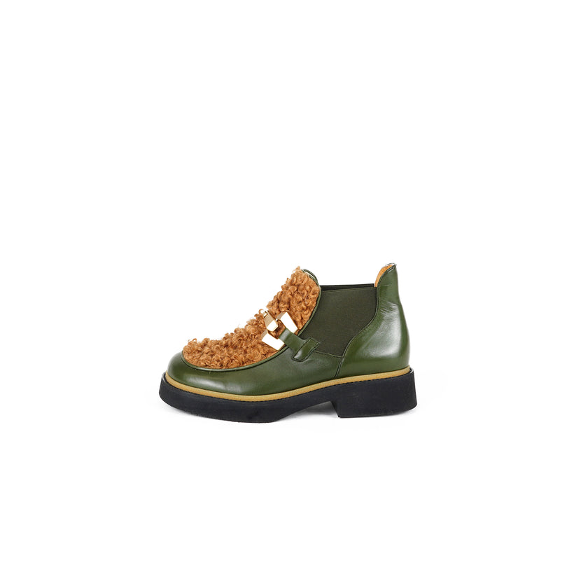 Viola Ricci Alice - Stivaletto in pelle Verde - astrakan miele Saldi