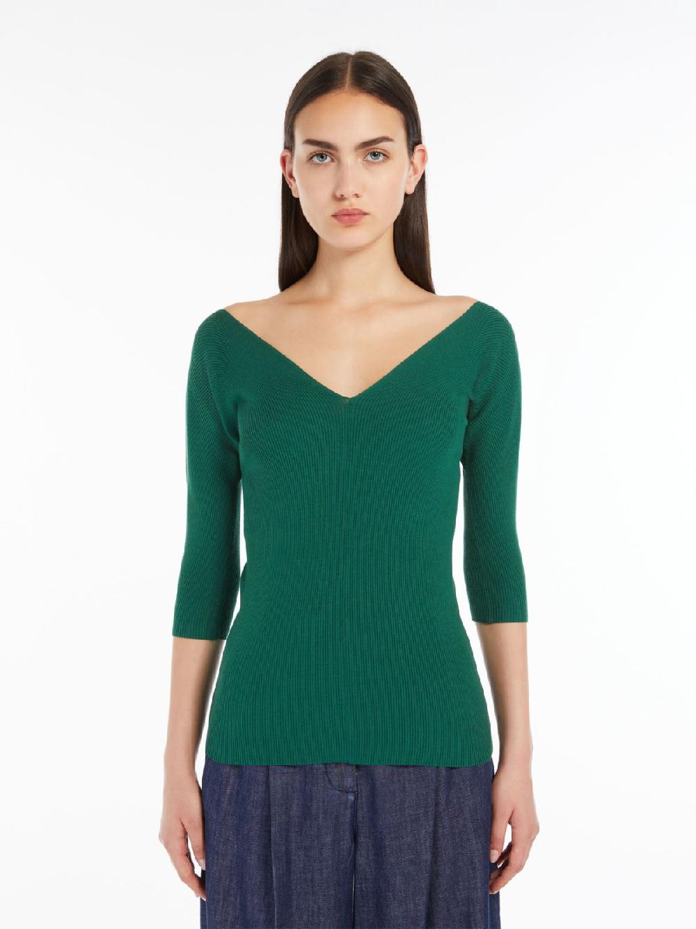 Weekend Maglia a V in viscosa a coste In Saldo