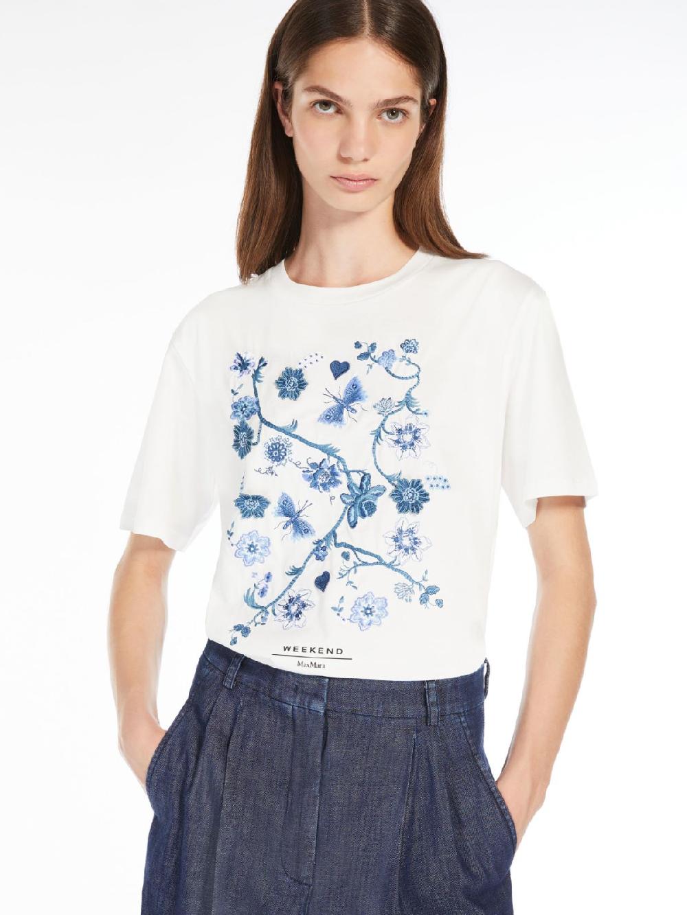 Weekend T-shirt in cotone con lettering ricamato Italy