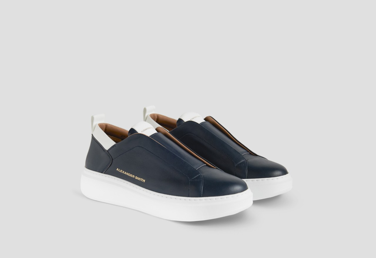 Alexander Smith WEMBLEY SLIP-ON MAN BLUE WHITE Prezzo Ridotto