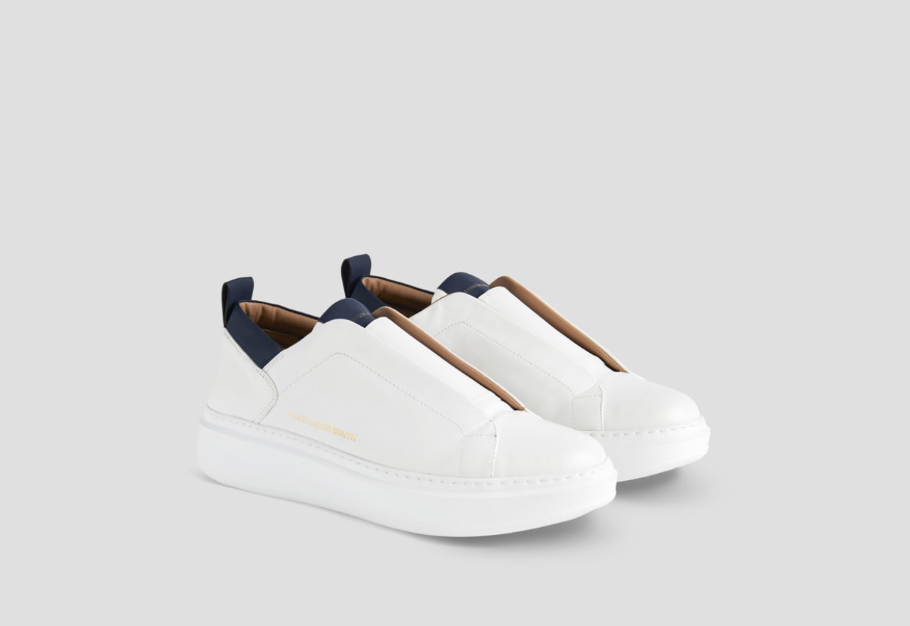 Alexander Smith WEMBLEY SLIP-ON MAN WHITE BLUE Convenienza