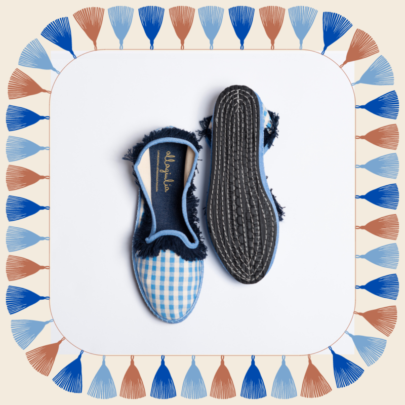 Allagiulia -Capsule Santorini- Friù Venezia VICHY AZZURRO Frangia BLU Negozio