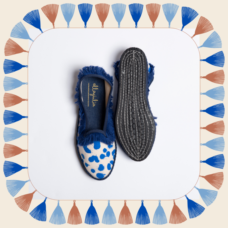 Allagiulia -Capsule Santorini- Friù Venezia Frangia CANVAS TIGROTTO BLUETTE In Saldo